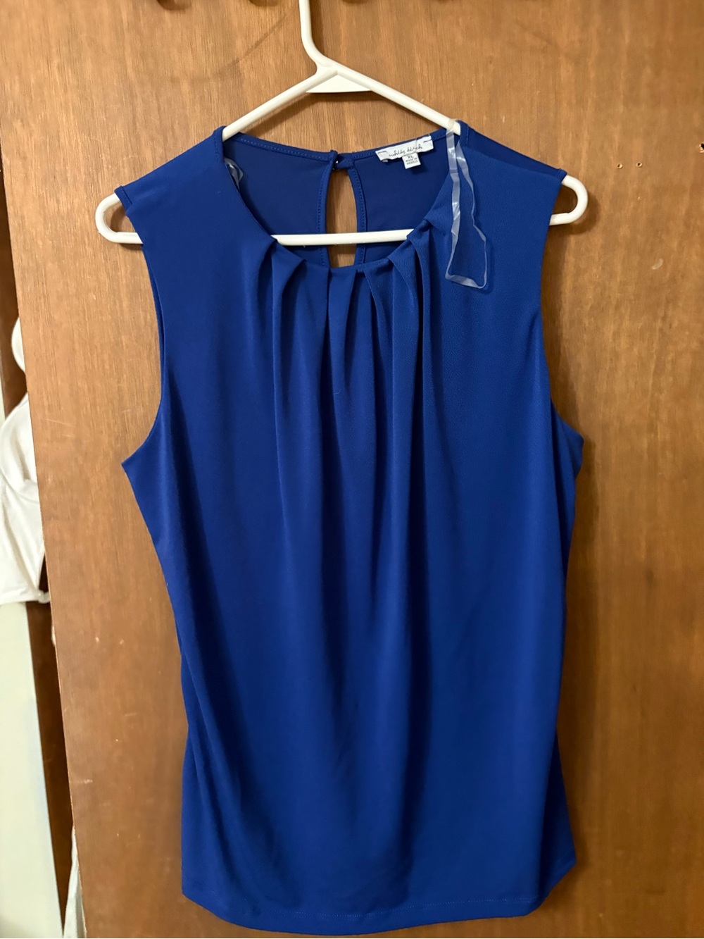 white birch Sleeveless Pleated Neck Shell in Sapphire Blue